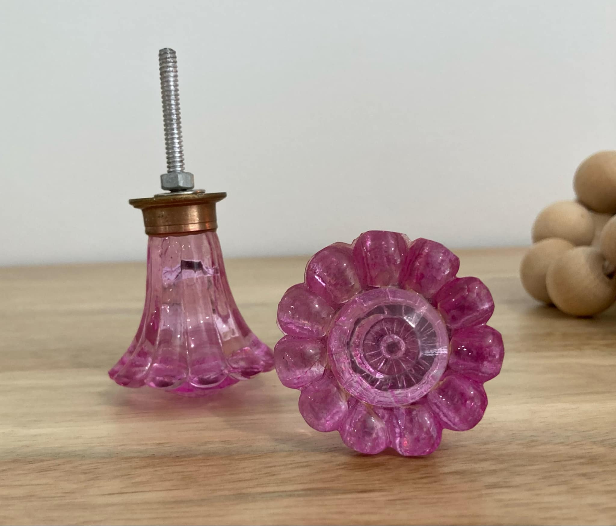 Barbie Pink Fluted Shaped Glass Knob