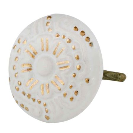 Gold and White Small Daisy Flat Ceramic Knob - Hip N Humble