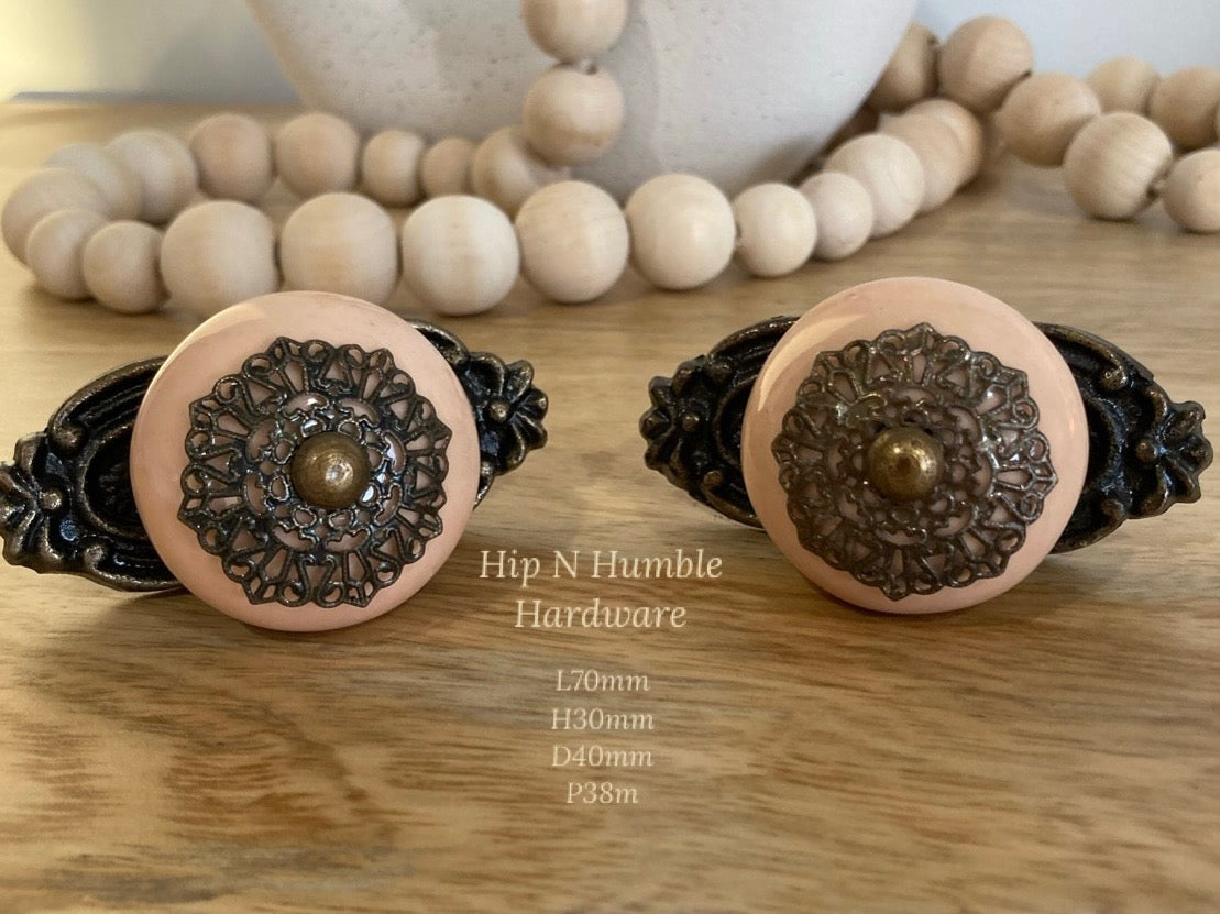 Accented Apricot Knob with Bronze Backing Plate - Hip N Humble