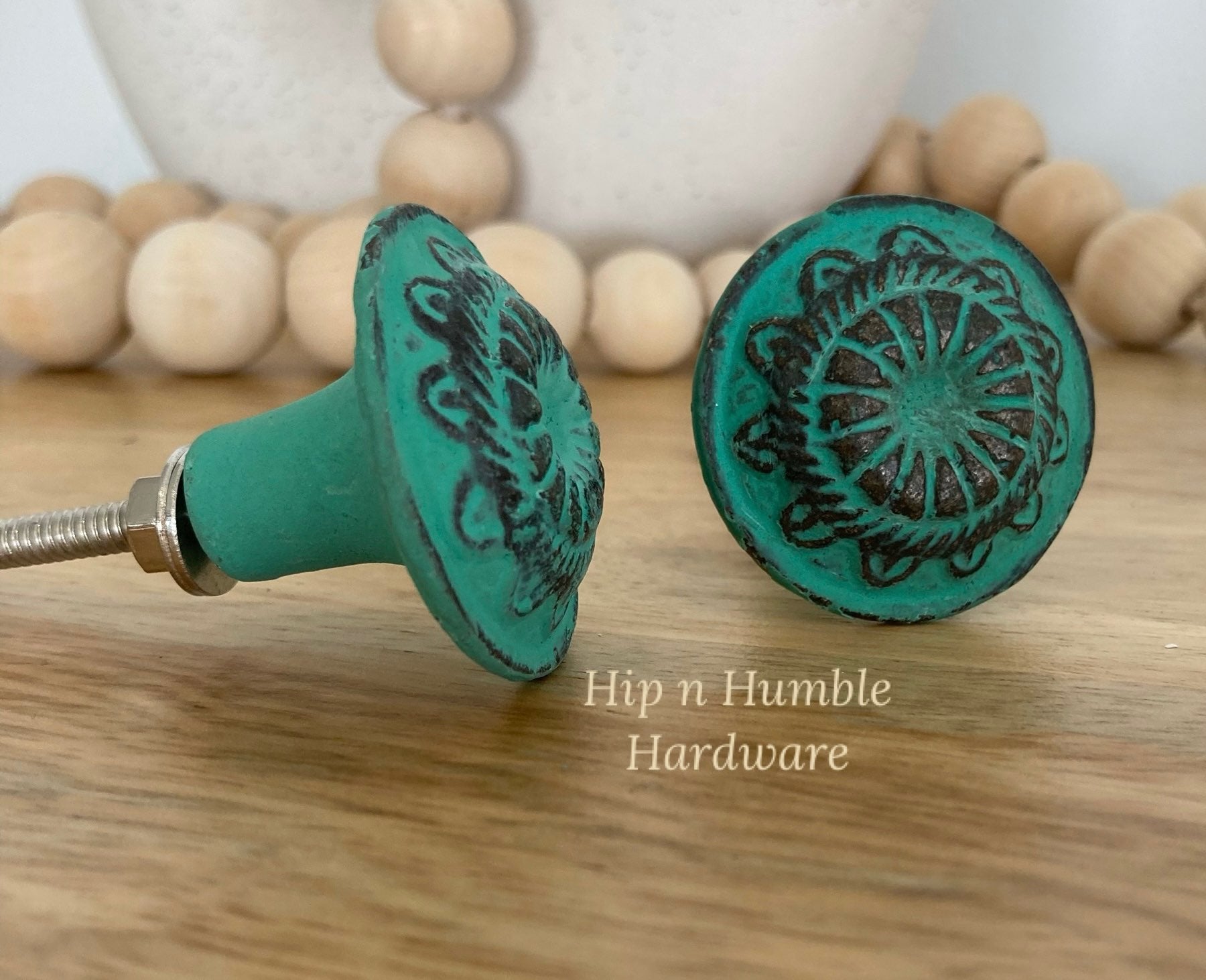 Teal Rustic Wheel Metal Knob - Hip N Humble