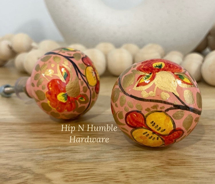 Pink Floral Wooden Painted Furniture Knob - Hip N Humble