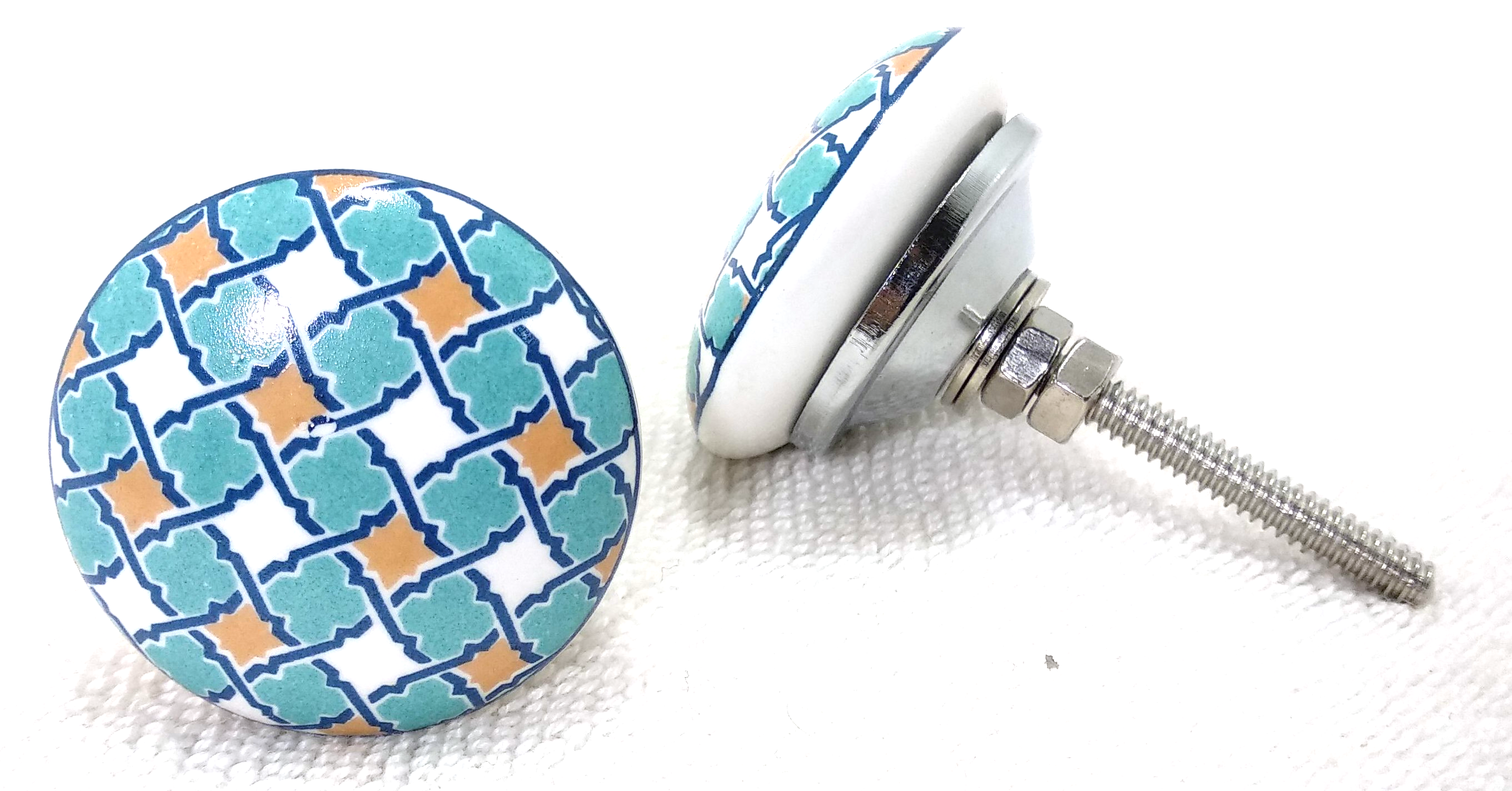 Aqua and Mustard Flat Ceramic Knob - Hip N Humble