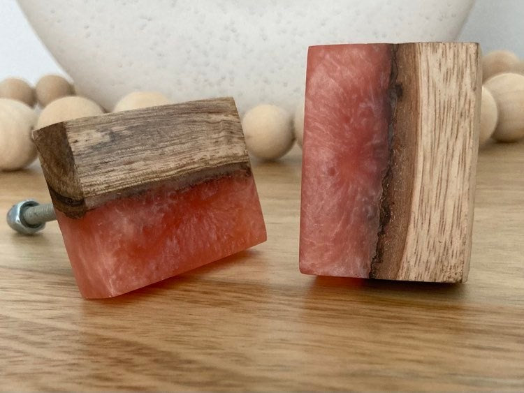 Stone Pink & Resin Wooden Knob