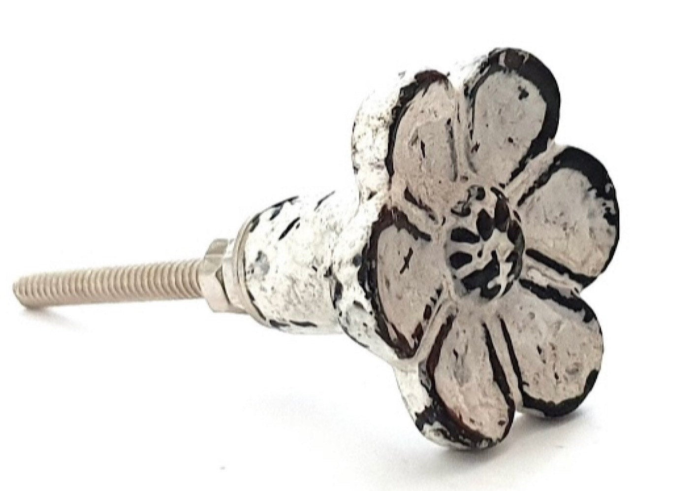 White Metal Petal Flower Knob - Hip N Humble