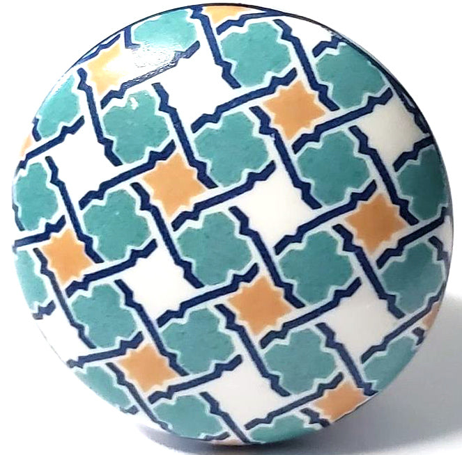 Aqua and Mustard Flat Ceramic Knob - Hip N Humble