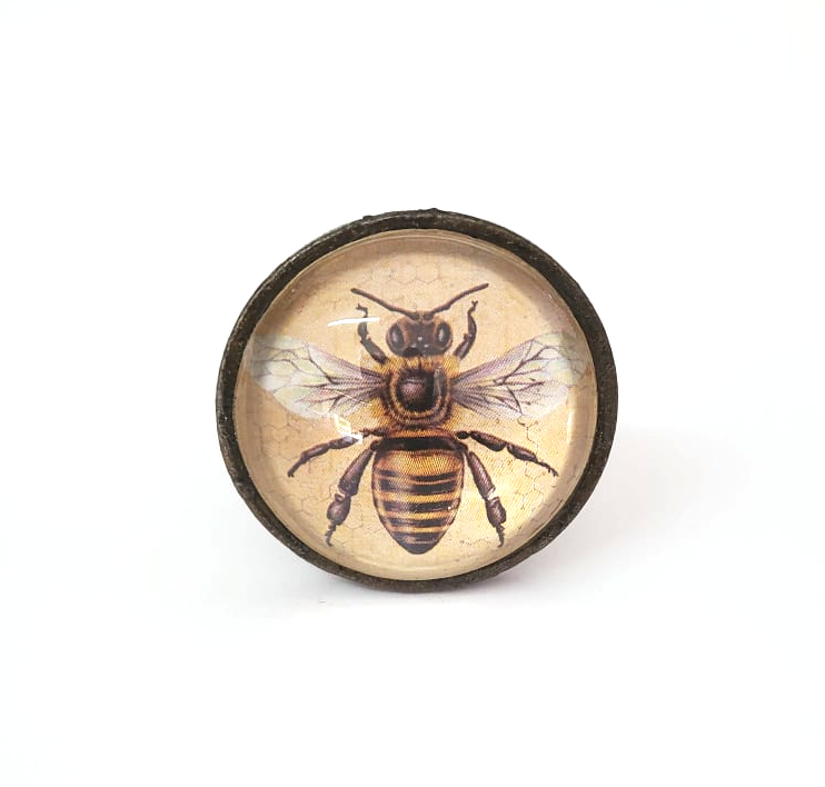 Bee Happy Glass/Metal Knob - Hip N Humble