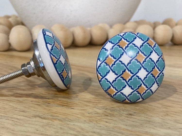 Aqua and Mustard Flat Ceramic Knob