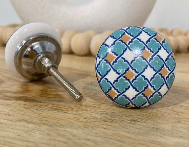 Aqua and Mustard Flat Ceramic Knob