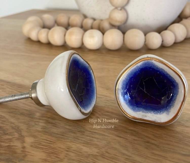 Azure Blue & Citrus Green Concave Ceramic Knob - Hip N Humble