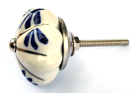 Blue and White Leaves Ceramic Knob - Hip N Humble