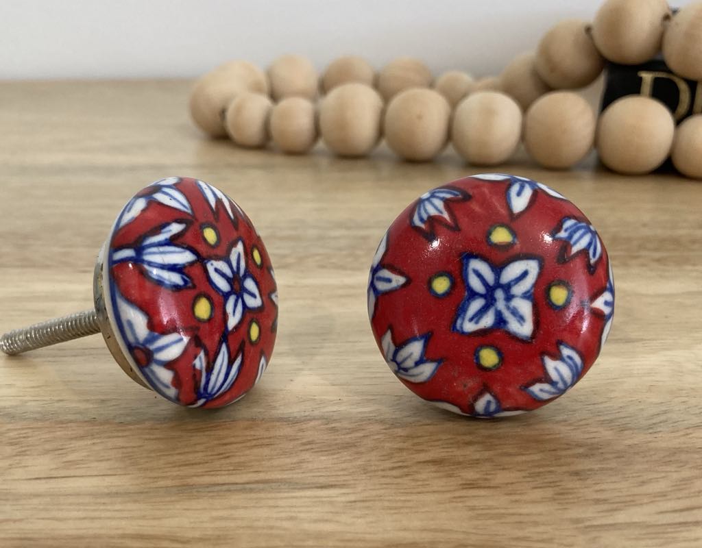 Red White and Blue Flat Ceramic Knob