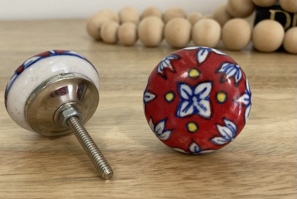 Red White and Blue Flat Ceramic Knob