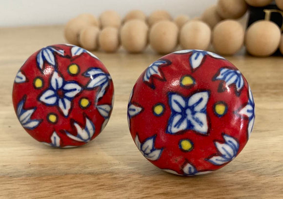 Red White and Blue Flat Ceramic Knob