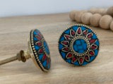Blue & Red Moroccan Metal Knob