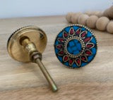 Blue & Red Moroccan Metal Knob