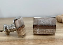 Rectangular Wood,Resin and Metal Knob