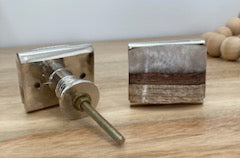 Rectangular Wood,Resin and Metal Knob