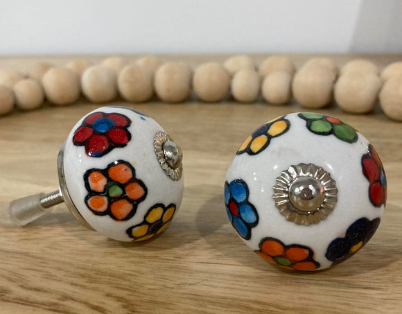 Multi Coloured Flowered Ceramic Knob