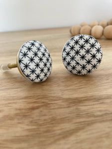 Black Cross & White Flat Ceramic Knob