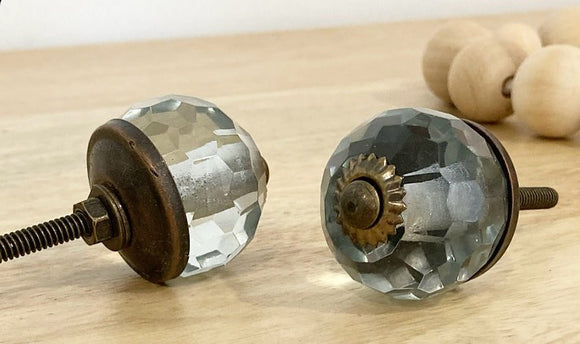 Small Clear Cut Glass Crystal Metal Antique Knob