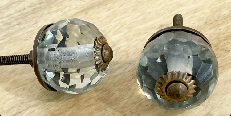 Small Clear Cut Glass Crystal Metal Antique Knob