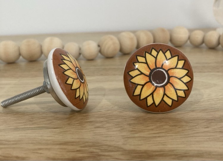 Retro Sunflower Flat Ceramic Knob