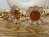 Clear and Light Orange Floral Glass Knob