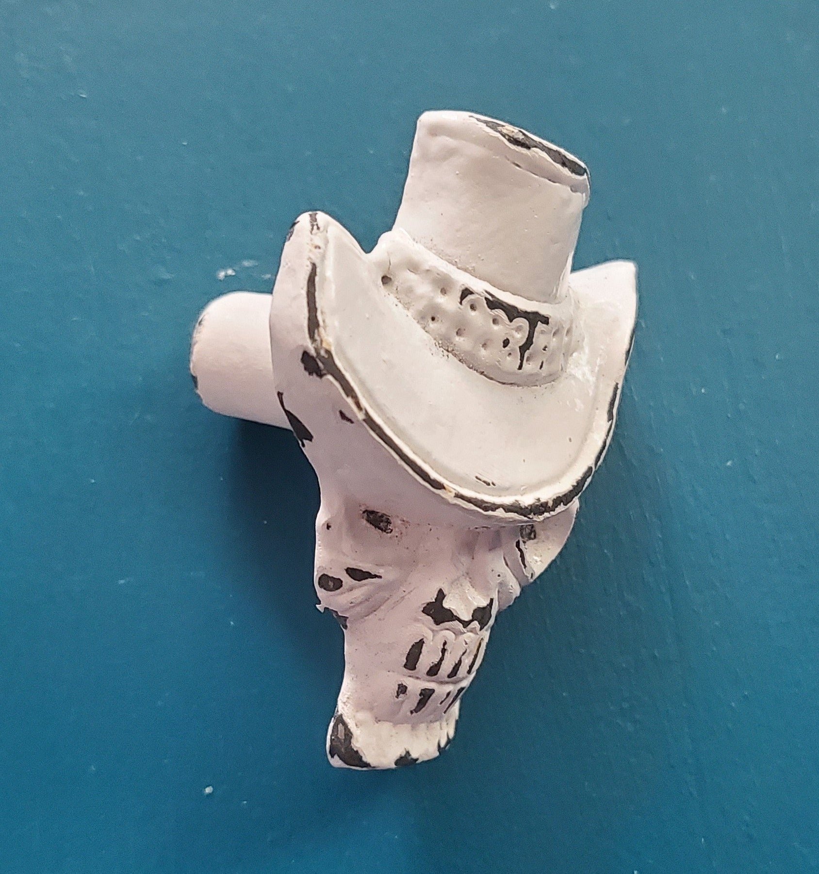 Cast Iron Antique White Metal Cowboy Skull - Hip N Humble