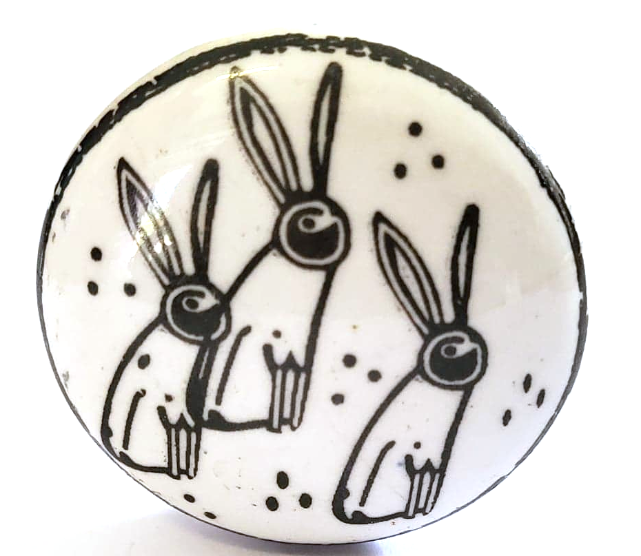 Three Wise Rabbits Flat Ceramic Knob - Hip N Humble