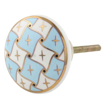 Sky Blue and Gold Flat Ceramic Knob - Hip N Humble