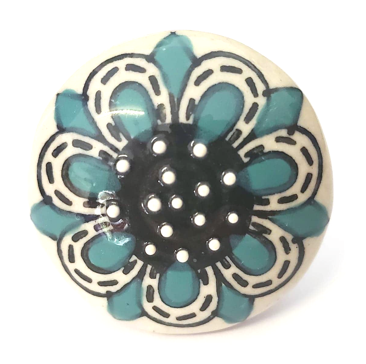 Sea Green Floral Flat Ceramic Knob - Hip N Humble