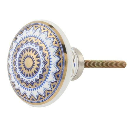 Blue and Gold Wheel Pattern Flat Ceramic Knob - Hip N Humble