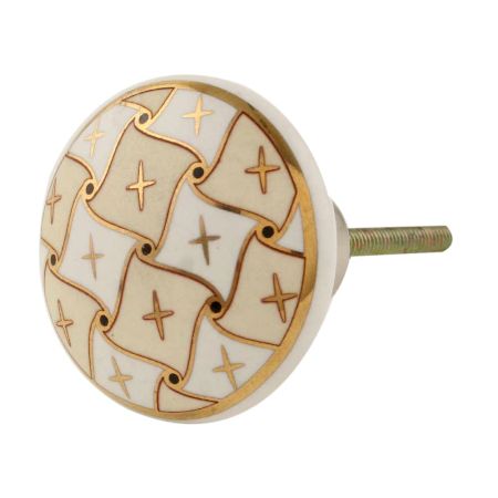 Glamor Cream and Gold Flat Ceramic Knob - Hip N Humble