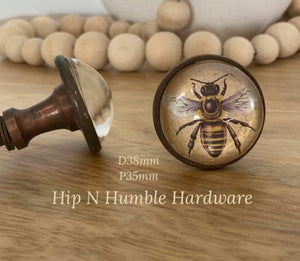 Bee Happy Glass/Metal Knob - Hip N Humble