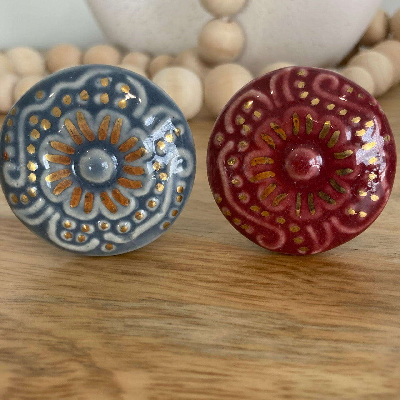 Grey or Cherry and Gold Flat Ceramic Knob - Hip N Humble