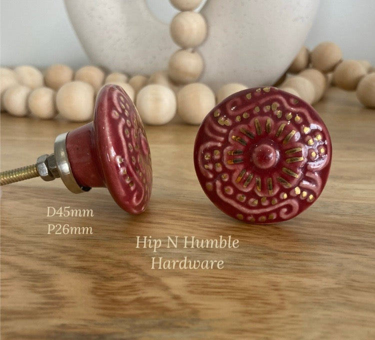 Grey or Cherry and Gold Flat Ceramic Knob - Hip N Humble