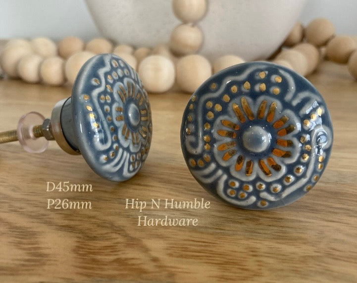 Grey or Cherry and Gold Flat Ceramic Knob - Hip N Humble