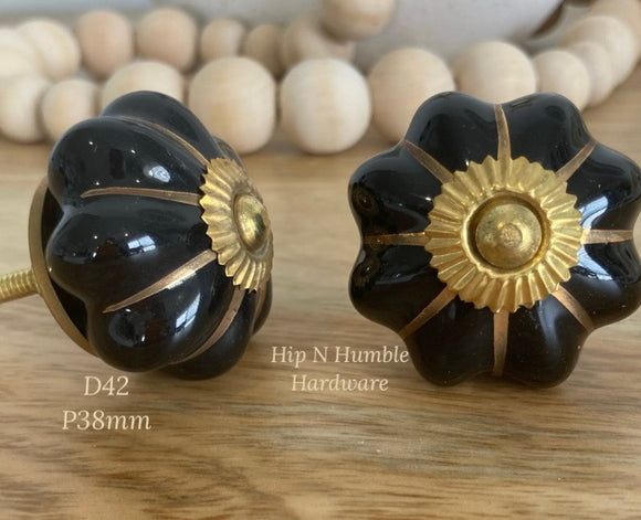 Black and Gold Ceramic Melon Knob - Hip N Humble