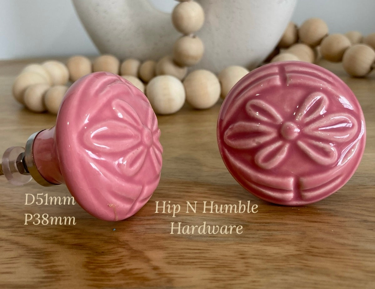 Large Pretty in Pink Ceramic Knob - Hip N Humble