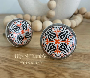Orange And Black Ceramic Cabinet Knob - Hip N Humble