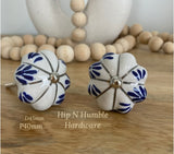 Blue and White Leaves Ceramic Knob - Hip N Humble