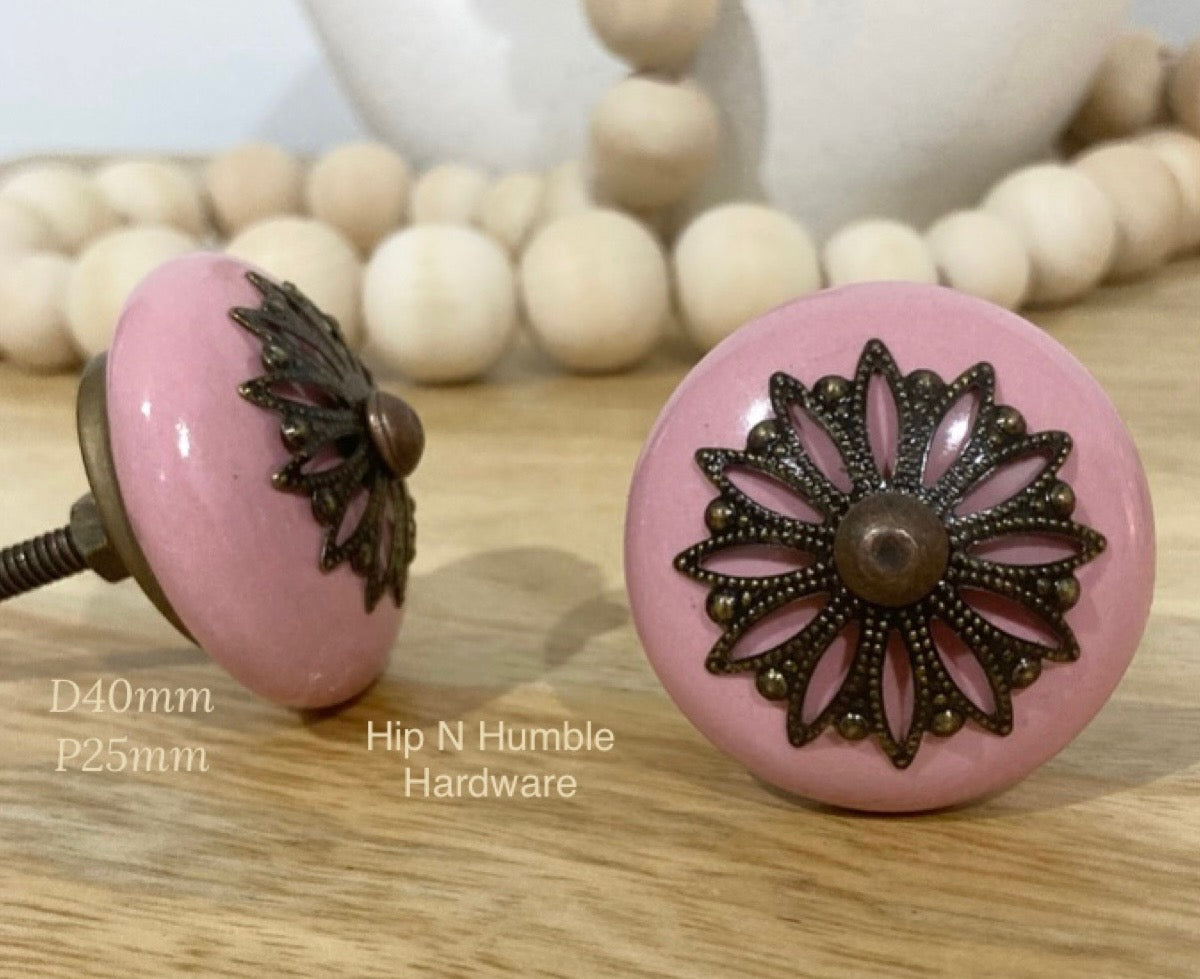 Pink Filigree Ceramic Knob - Hip N Humble