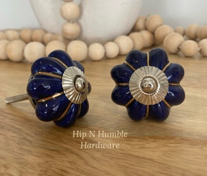 Midnight Blue,Gold & Silver Ceramic Melon Knob - Hip N Humble