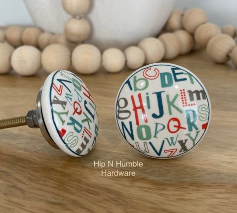Multicolour Alphabet Flat Ceramic Knobs - Hip N Humble