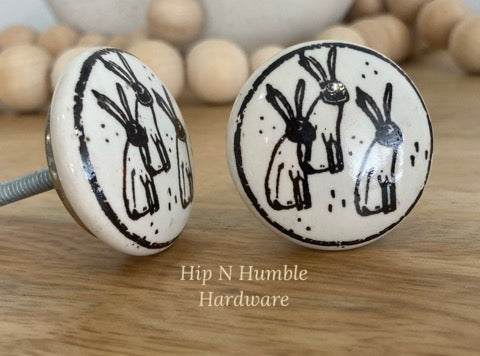 Three Wise Rabbits Flat Ceramic Knob - Hip N Humble