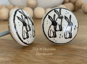 Three Wise Rabbits Flat Ceramic Knob - Hip N Humble