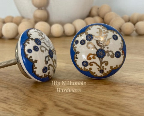 Blue Wild Flower Flat Ceramic Knob - Hip N Humble