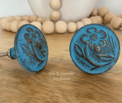 Blue Forget Me Not Metal Knob - Hip N Humble