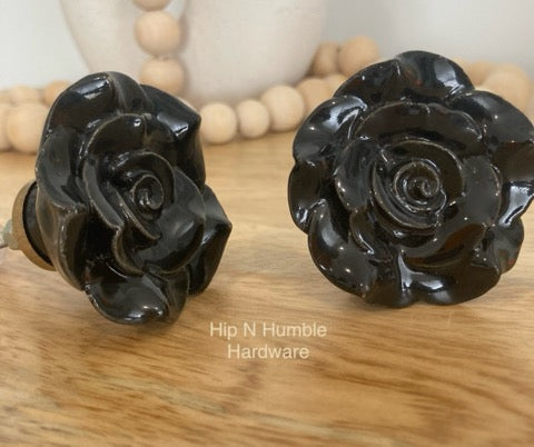 Black Rose Ceramic Knob - Hip N Humble