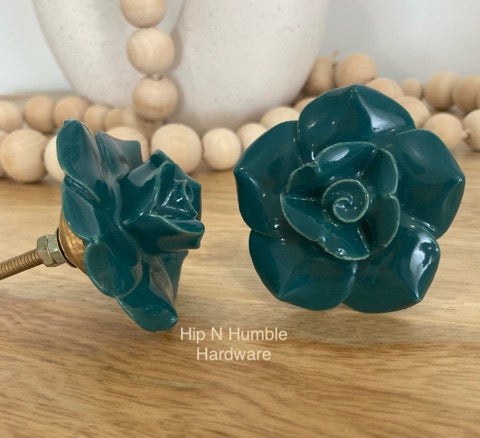 Forrest Green Rose Ceramic Knob - Hip N Humble